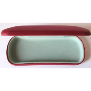 Red, Matte, Faux Leather, Metal Spectacle Case with Soft Plush Lining. Medium