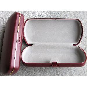 Large, Hard Plastic, Spectacle, Glasses Case in Dark Red with Gold Trim